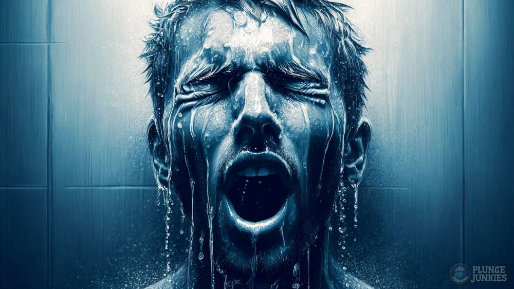 close up face of man in cold shower