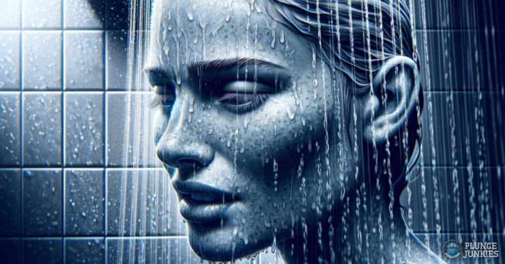 woman close up on face in cold shower