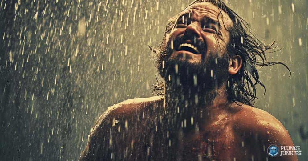 Overweight Man Taking Cold Shower Reducing Inflamation