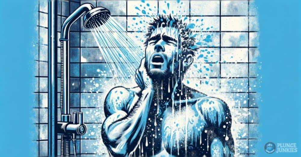 illustration of man taking cold shower to remedy a hangover
