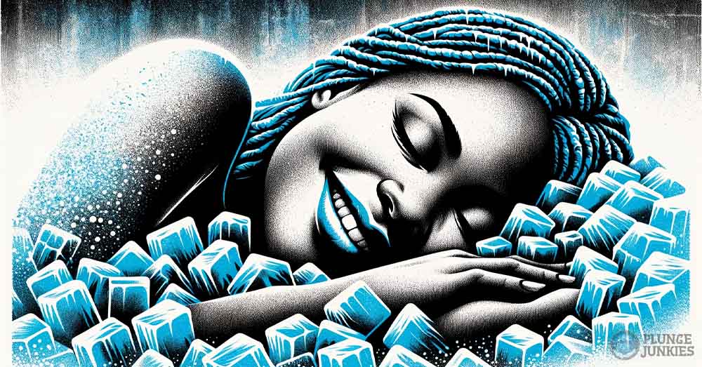 woman sleeping among cold ice while sick