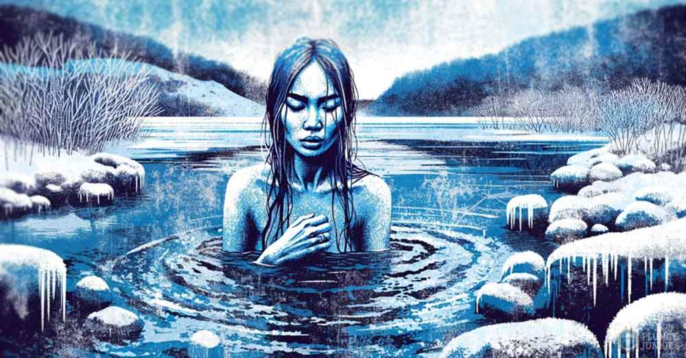 woman in icy blue winter water