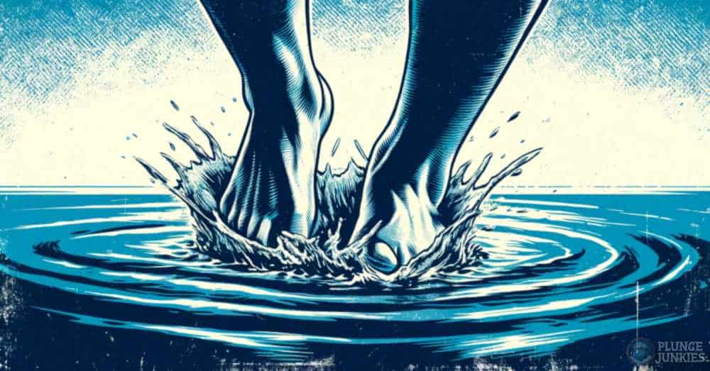 feet dipping into cold water