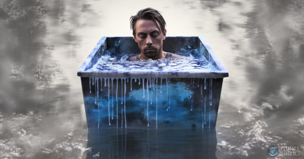 Man hungover in artsy ice bath tub