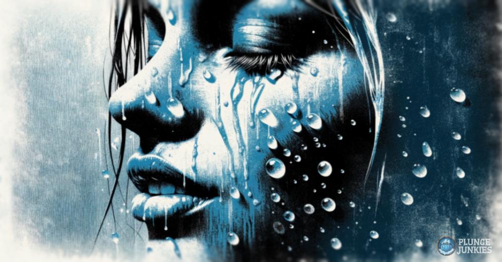 Artistic depiction of woman with water droplets on her face