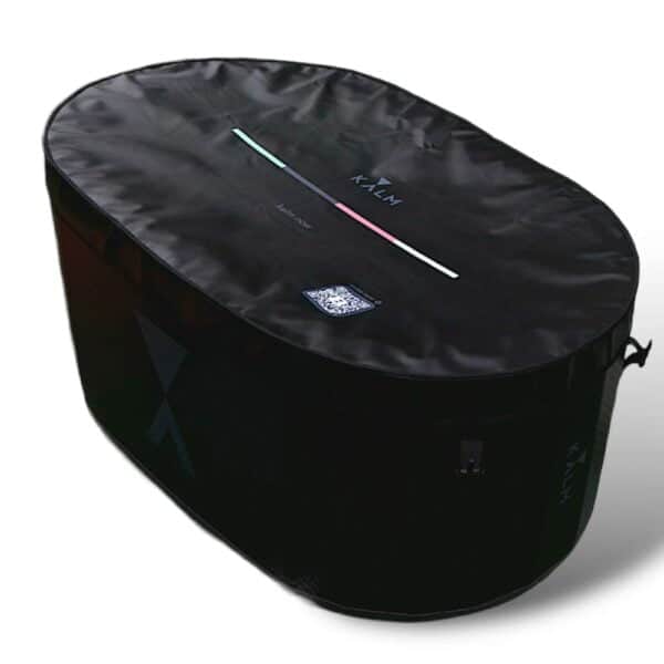 Kalm cold plunge tub inflated and covered, black