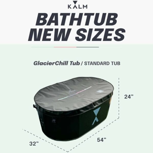 Portable GlacierChill Bathtub, new sizes dimension illustration.