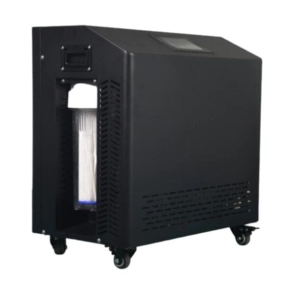 Black Kalm water chiller side view showing filter