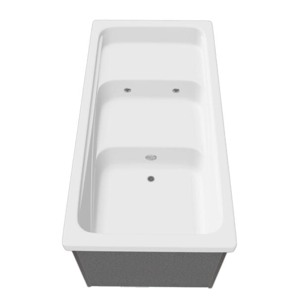 White modern bathtub, overhead view.