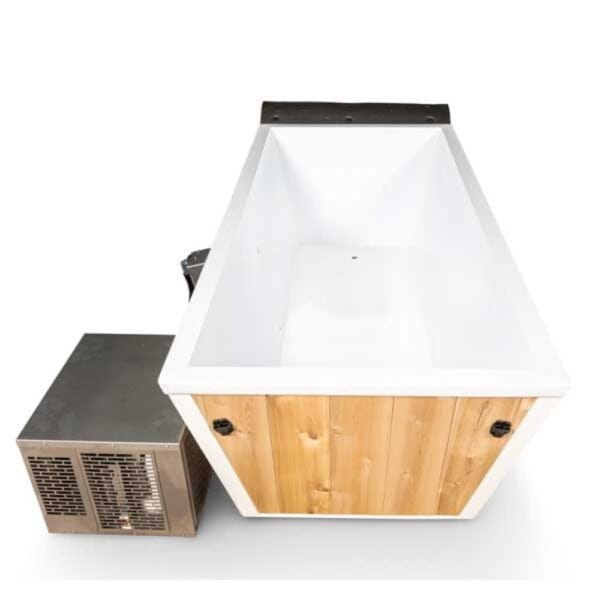 Wooden hot tub and cold plunge with chiller