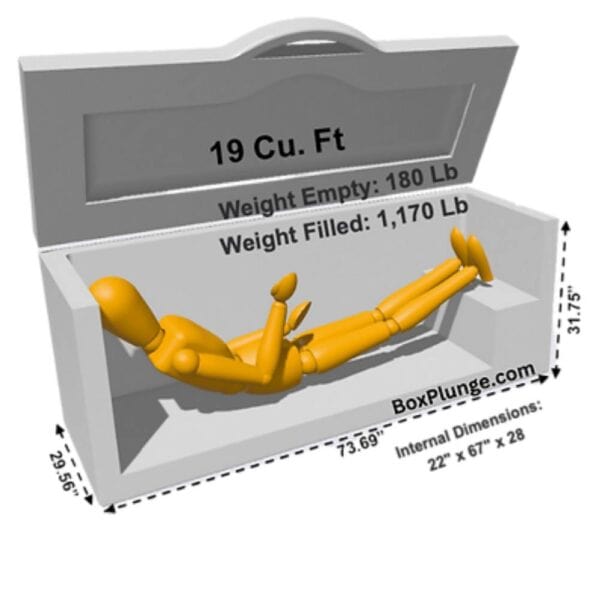 Diagram of dimensions of BoxPlunge 19 Freezer Cold Plunge tub