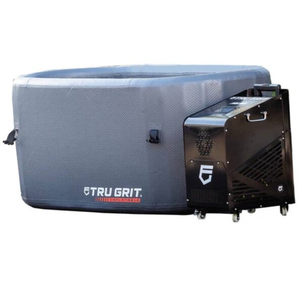 Portable cold plunge tub and water chiller on white background