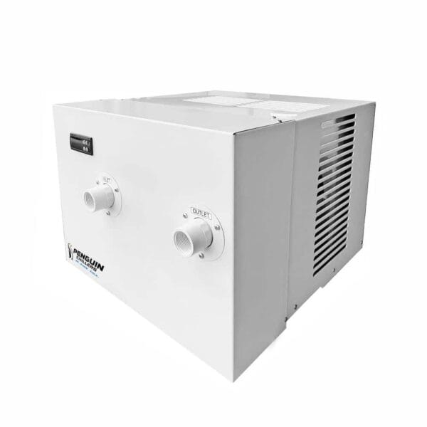 penguin 316 stainless steel 1 HP HE water chiller front angle on white background