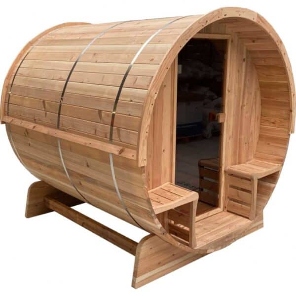 Aleko Rustic Cedar 4 Person Barrel Sauna Angle