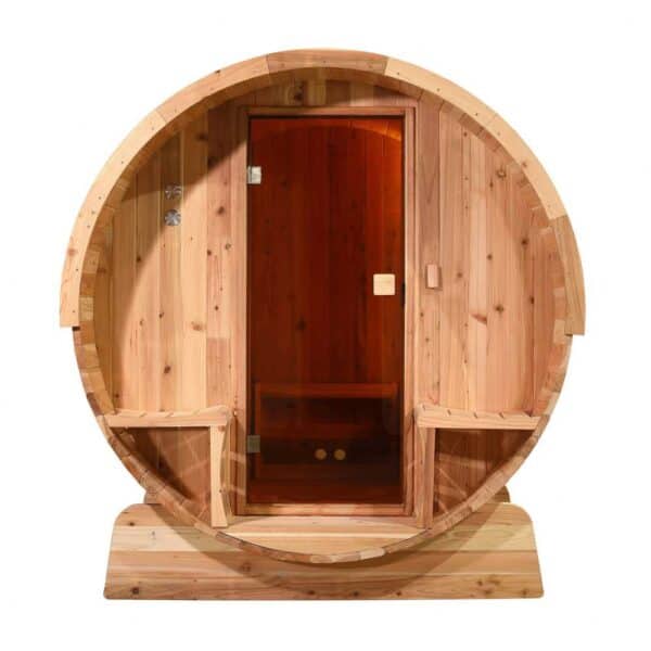 Aleko Rustic Cedar 4 Person Barrel Sauna Front