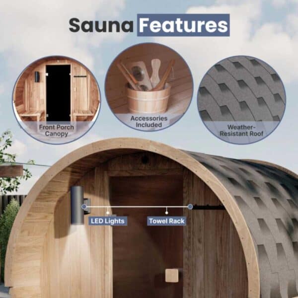 Aleko Rustic Cedar 6 Person Barrel Sauna Features