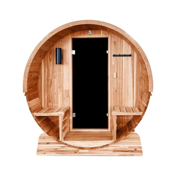 Aleko Rustic Cedar 6 Person Barrel Sauna Front