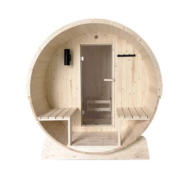 Aleko-White-Pine-4-Person-Barrel-Sauna-Canopy-Front