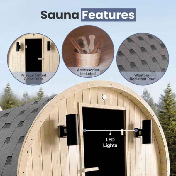 Aleko White Pine 4 Person Barrel Sauna Features