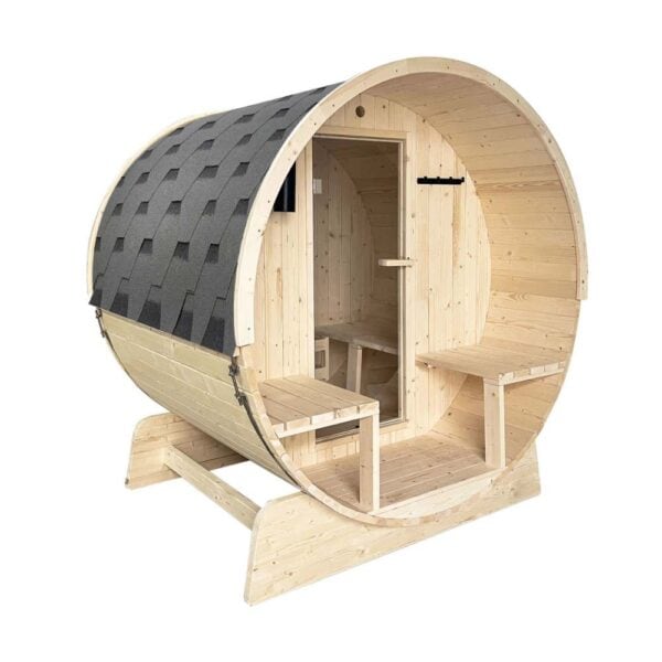 Aleko White Pine 4 Person Barrel Sauna With Canopy