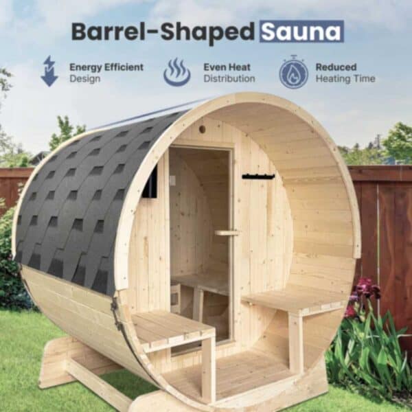 Aleko White Pine 4 Person Barrel Sauna With Canopy Benefits