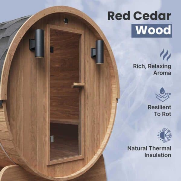 Aleko 8 Person Barrel Sauna Red Cedar Wood Features