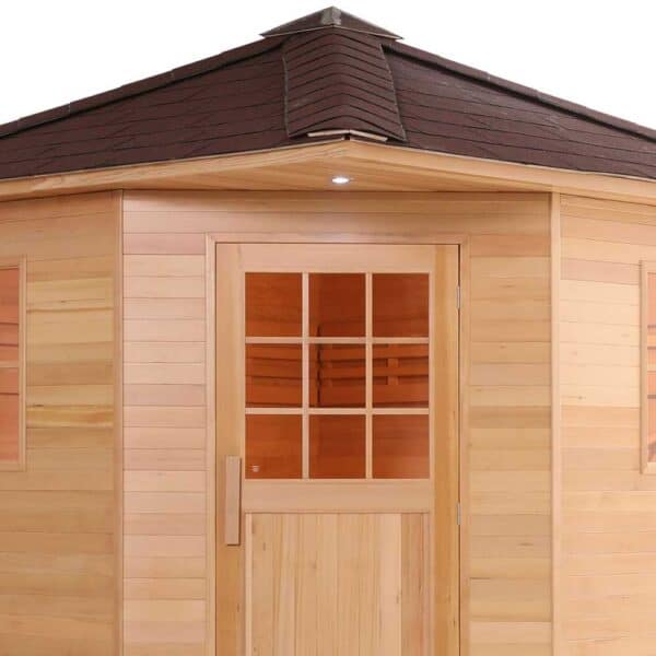 Aleko Canadian Hemlock Outdoor Sauna 8 Person Close Up