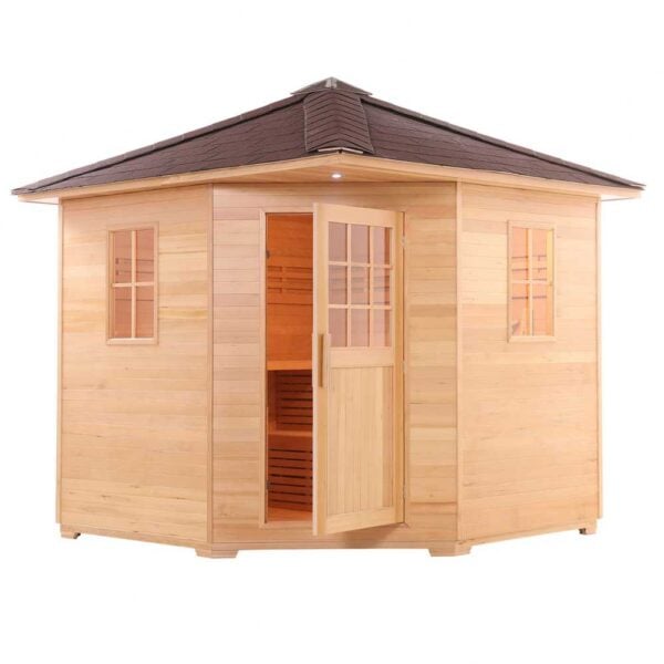 Aleko Canadian Hemlock Outdoor Sauna 8 Person Front