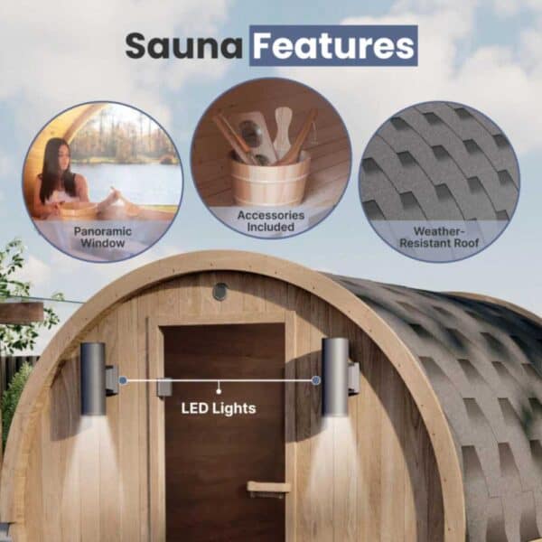 Aleko Red Cedar 8 Person Barrel Sauna Features