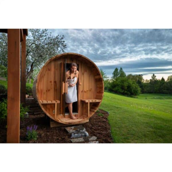 Aleko Red Cedar 8 Person Barrel Sauna With Porch