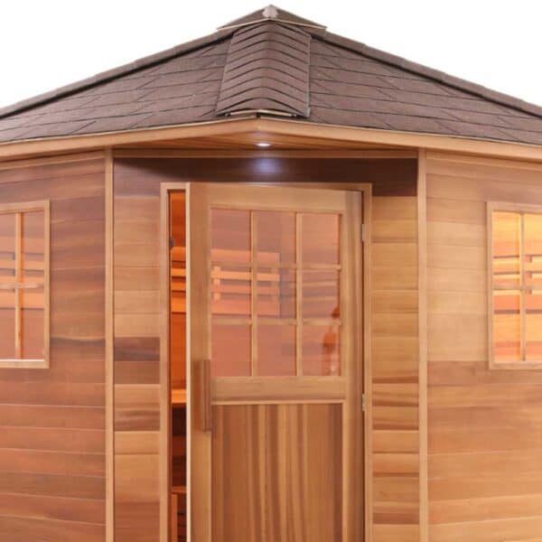 Aleko Red Cedar Outdoor Sauna 8 Person Close Up