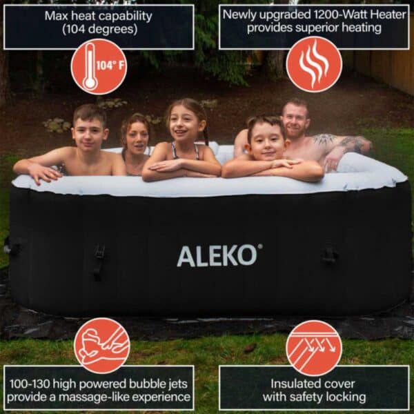 Aleko Square Inflatable Jetted 6 Person Hot Tub Features - 265 Gallon