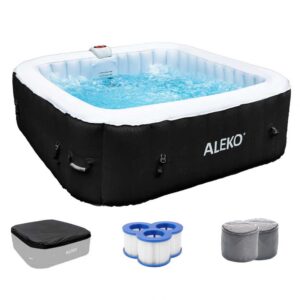 Aleko Square Inflatable Jetted Hot Tub - 6 Person - 265 Gallon - Black