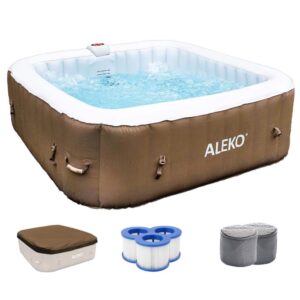 Aleko Square Inflatable Jetted Hot Tub - 6 Person - 265 Gallon - Black