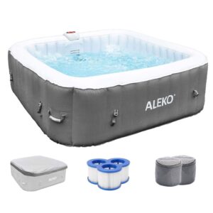 Aleko Square Inflatable Jetted Hot Tub - 6 Person - 265 Gallon - Gray