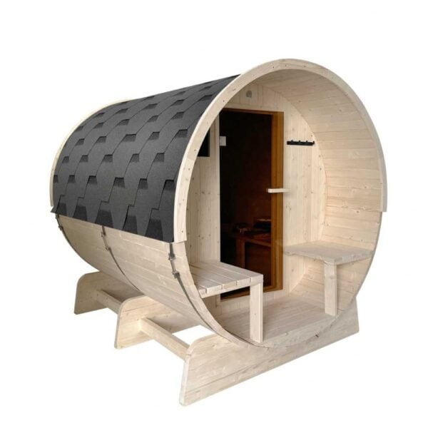 Aleko White Pine 8 Person Barrel Sauna With Canopy