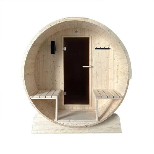 Aleko White Pine Barrel Sauna 8 Person Front