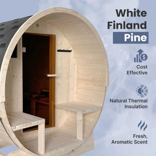 Aleko White Pine Benefits 8 Person Barrel Sauna With Canopy