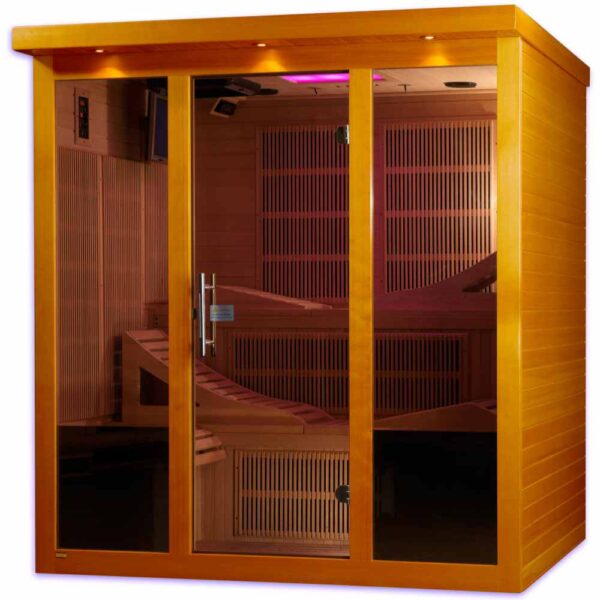 right angled view of the Dynamic Manaco 6 person Ultra Low EMF FAR Infared Sauna