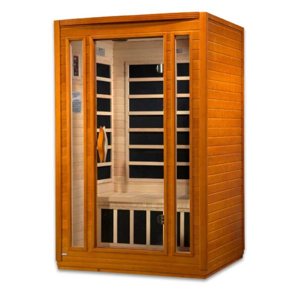 angled right view of the Dynamic San Marino 2 person low EMF FAR Infared Sauna