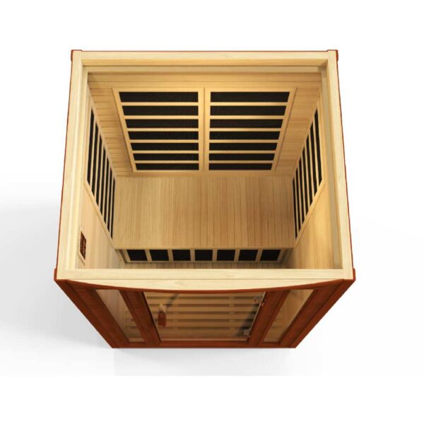 open top angle view of the Dynamic San Marino 2 person low EMF FAR Infared Sauna