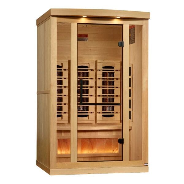 Golden Designs 2-Person Full Spectrum PureTech™ Near Zero EMF FAR Infrared Sauna with Himalayan Salt on white background