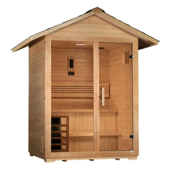 Angled Left View of Golden Designs Arlberg 3-Person Traditional Sauna