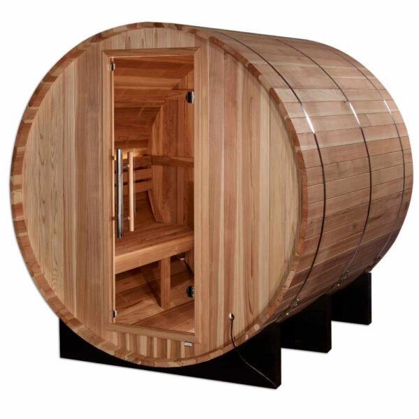 Golden Designs Arosa 4-Person Traditional Barrel Sauna On White Background