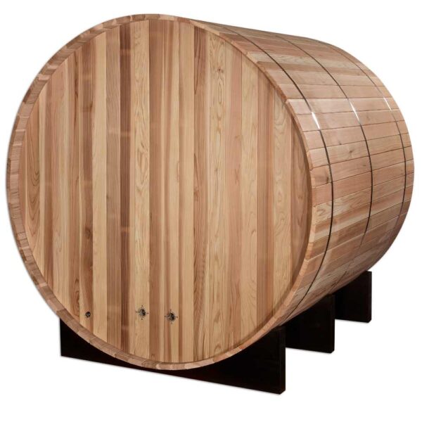 Back View of Golden Designs Arosa 4-Person Traditional Barrel Sauna