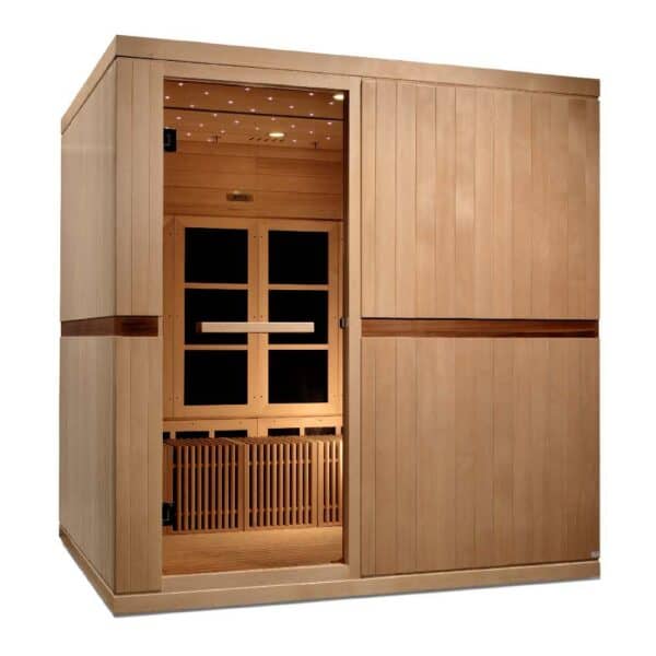 right angeld view of Golden Designs Catalonia 8-person PureTech™ Near Zero EMF FAR Infrared Sauna