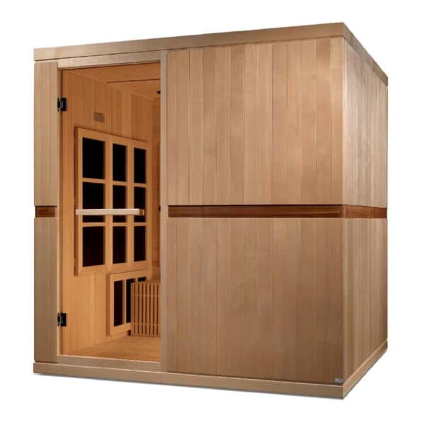 left angeld view of Golden Designs Catalonia 8-person PureTech™ Near Zero EMF FAR Infrared Sauna