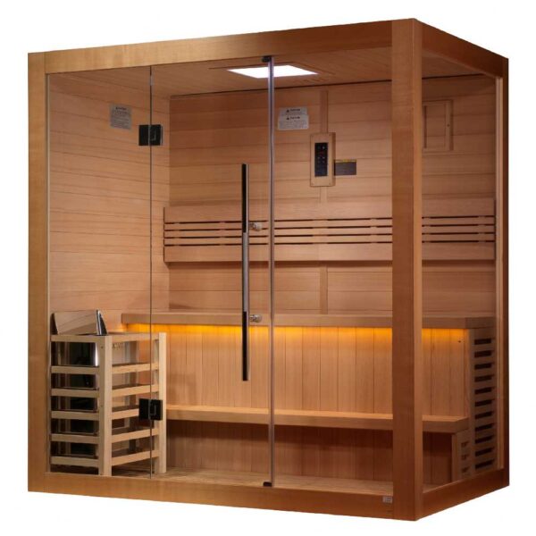 Angled Right View of Golden Designs Forrsa 3-4-person Traditional Red Cedar Sauna