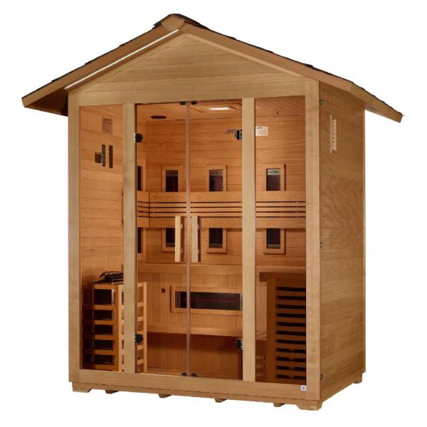 Angled Right View of Golden Designs Gargellen 5-Person Hybrid Outdoor Sauna