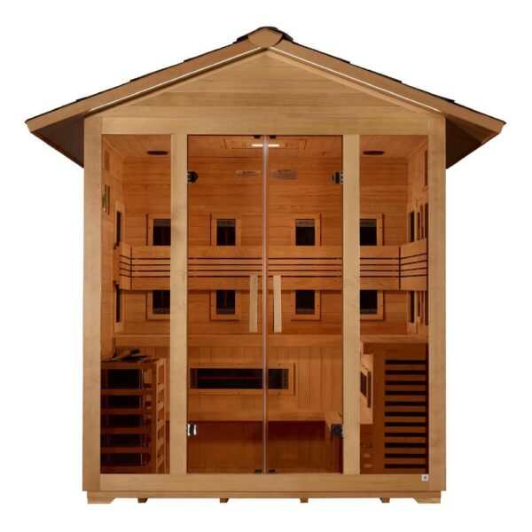 Front View of Golden Designs Gargellen 5-Person Hybrid Outdoor Sauna